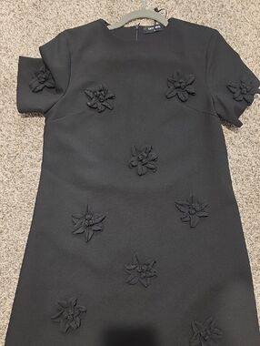 Cat & Jack Black Floral Appliqué Mini Dress